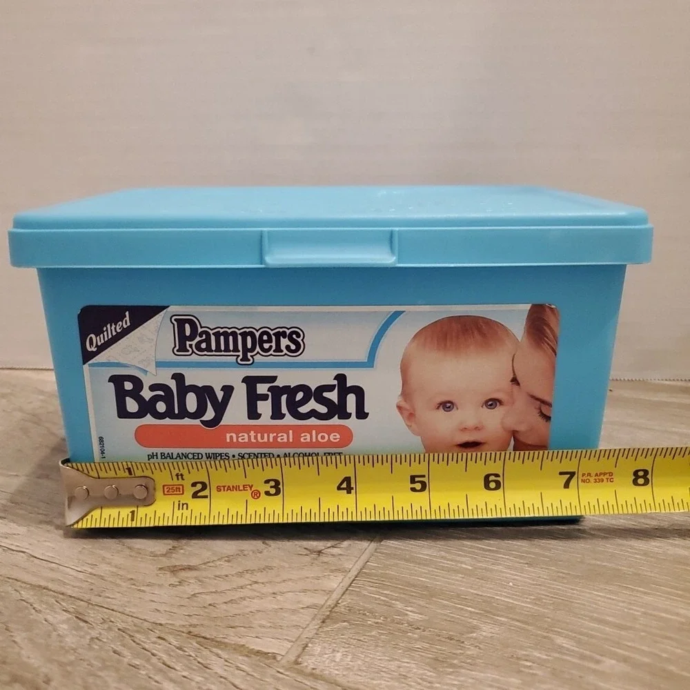 Pampers Vintage Baby Wipes Container Baby Fresh Blue Empty Movie prop